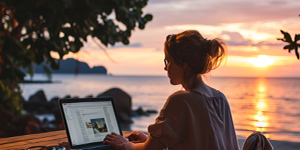 girl showcasing digital marketing skills in Cambodia, sitting in front of a laptop