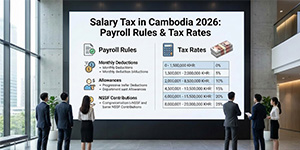 Salary tax in Cambodia 2026 showing payroll deductions and employee income breakdown.
